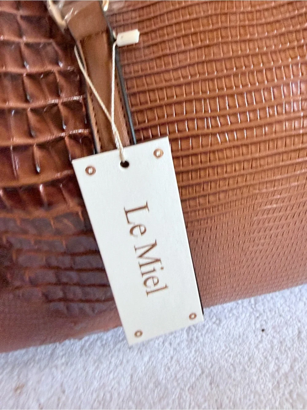 Le Miel Croc-Embossed Brown Satchel